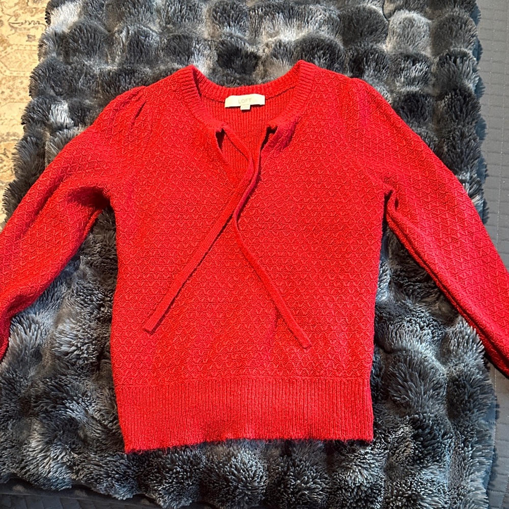 LOFT Vibrant Red V-Neck Sweater